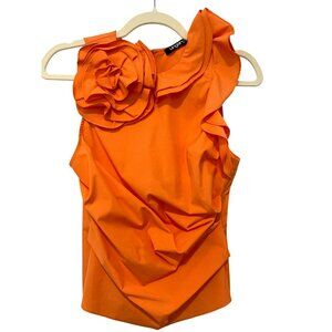 Elegant Ungaro Orange Rosette One Shoulder Blouse Top Size Small New